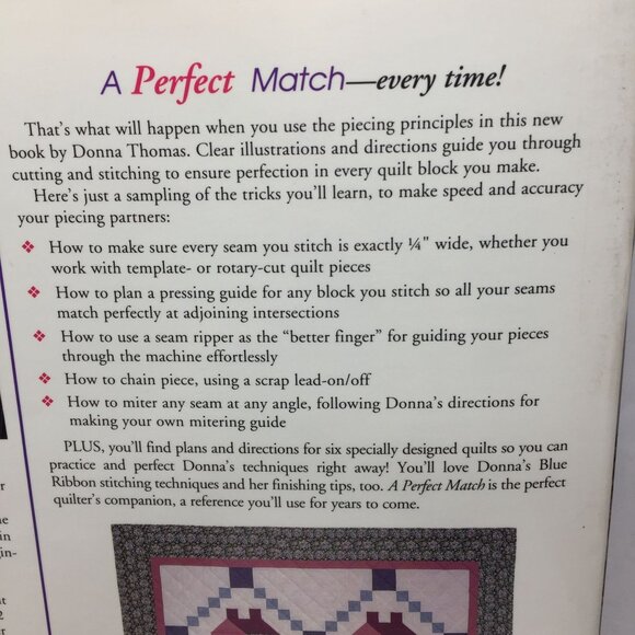 A Perfect Match A Guide to Precise Machine Piecing Donna Lynn Thomas Paperback - Picture 3 of 14